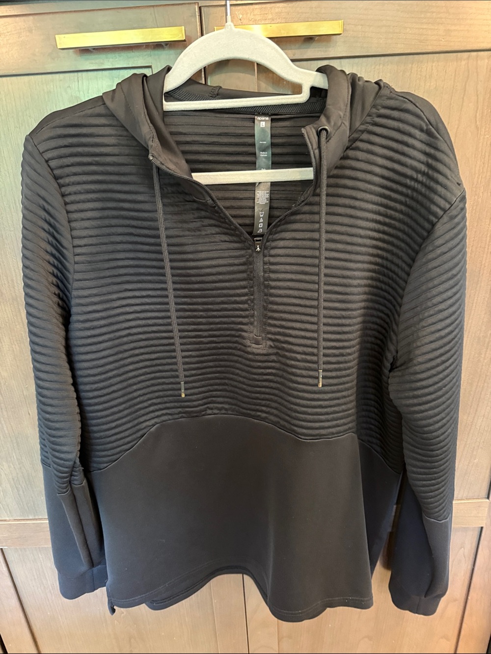 Apana Black Ribbed Hooded Zip Pullover Sweater
